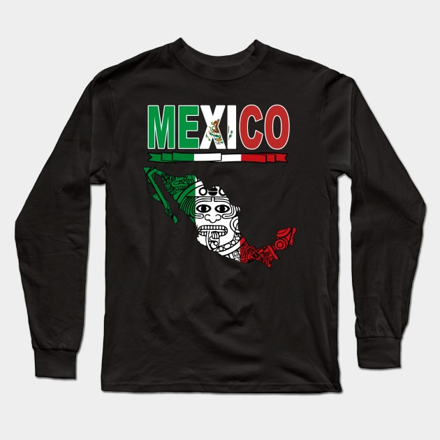 Playera Mexico Calendario Azteca en silueta del pais mexico Long Sleeve T-Shirt by soccer t-shirts